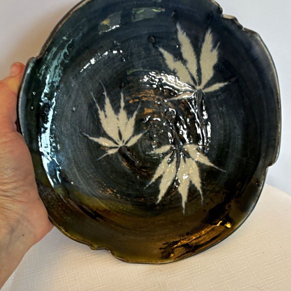 Handmade Studio Pottery Leaf Resist Plate - 8" Organic Ceramic Accent Dish